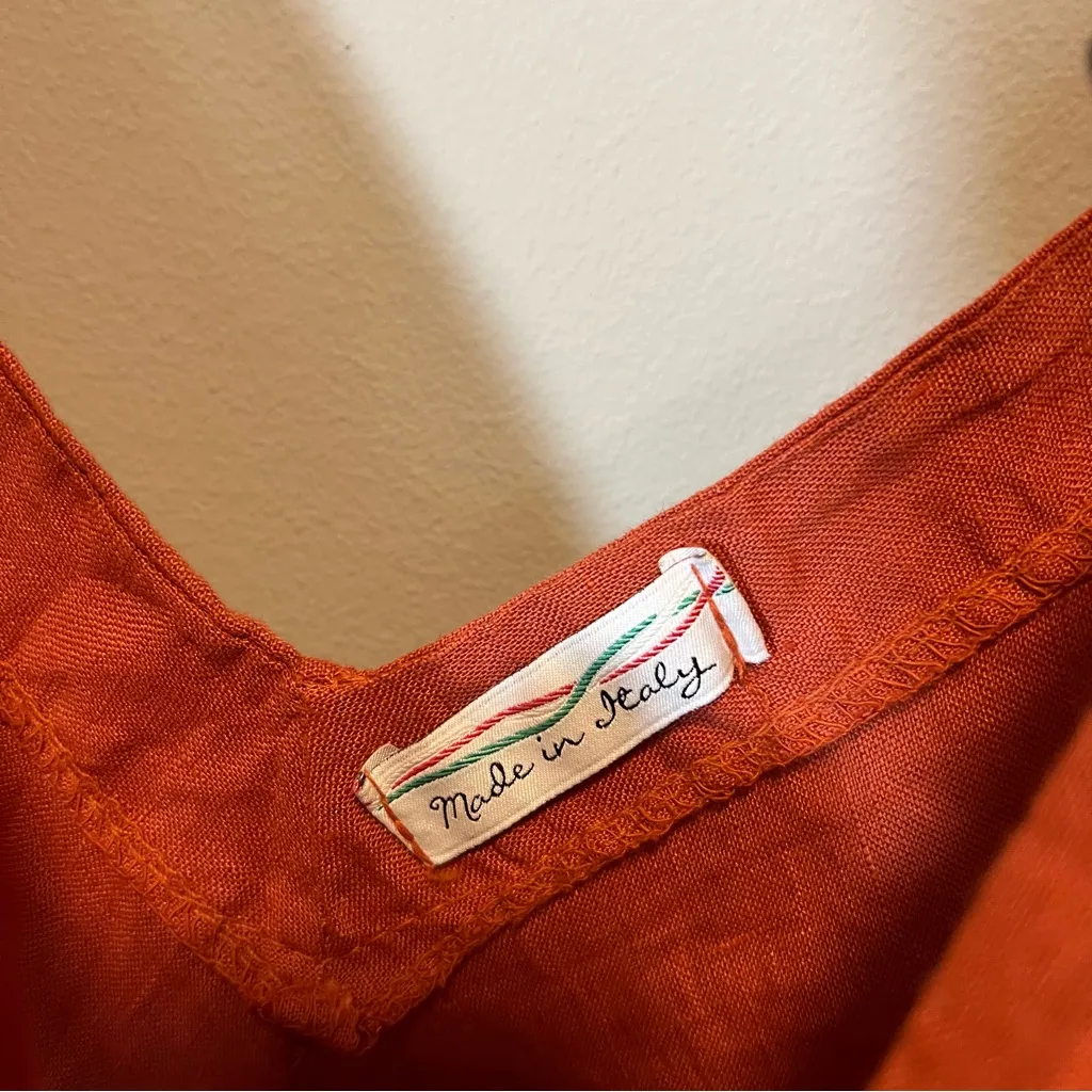 Women’s Burnt Orange Linen Made in Italy Oversized Overalls Size M - Image 4