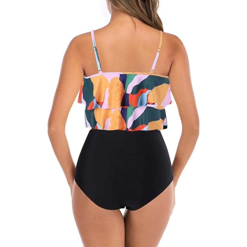 Tankini Swimsuits Ruffled Tank Top Tummy Control Floral Modest Swimwear XL - Image 2