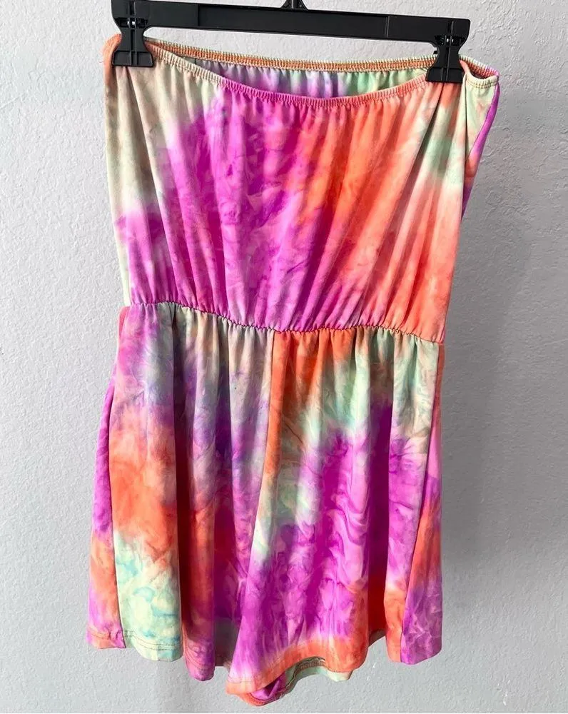 VCAY Vacation Tie-Dye Multicolor Summer Strapless Short Romper Large NWT - Image 6