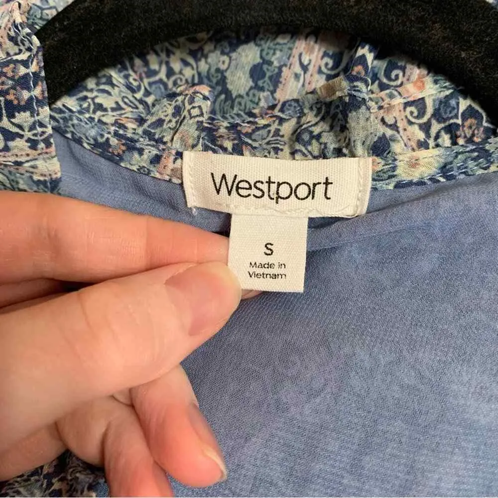 Westport Blouse Womens Small Blue Long Sleeve Paisley Print Ruffle Neck Boho Top - Image 3
