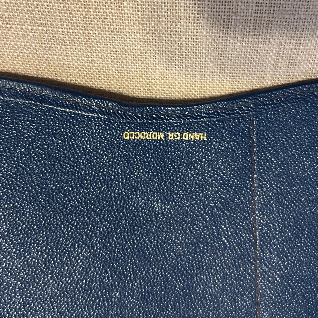 Vintage Moroccan Navy Blue Leather Wallet with Coin Kiss - Image 4