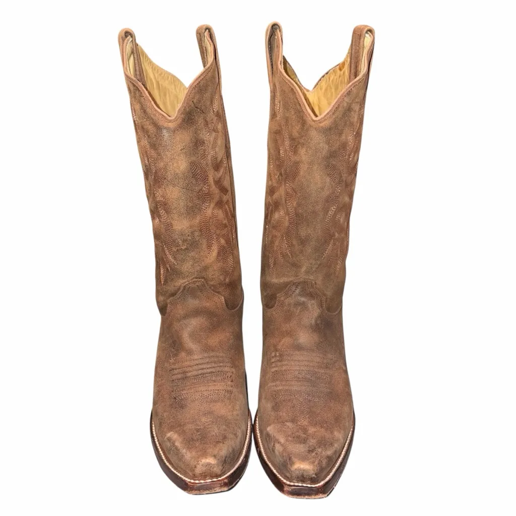 Corral Brown Distressed Leather Western Cowgirl Snip Toe Boots Shoes size 8.5 - Image 2