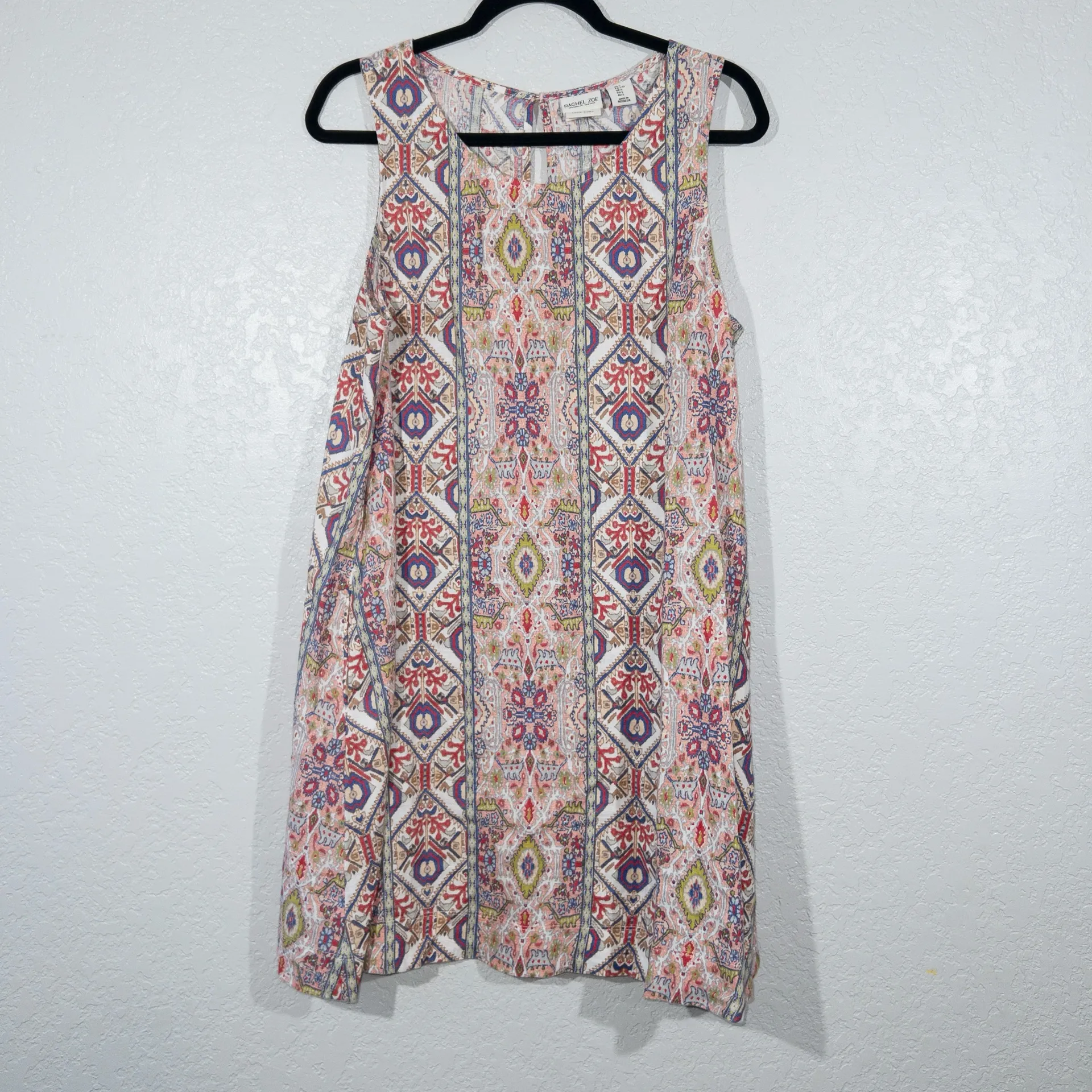 New Rachel Zoe White Aztec Printed Linen Tank Dress Size Large - Image 2