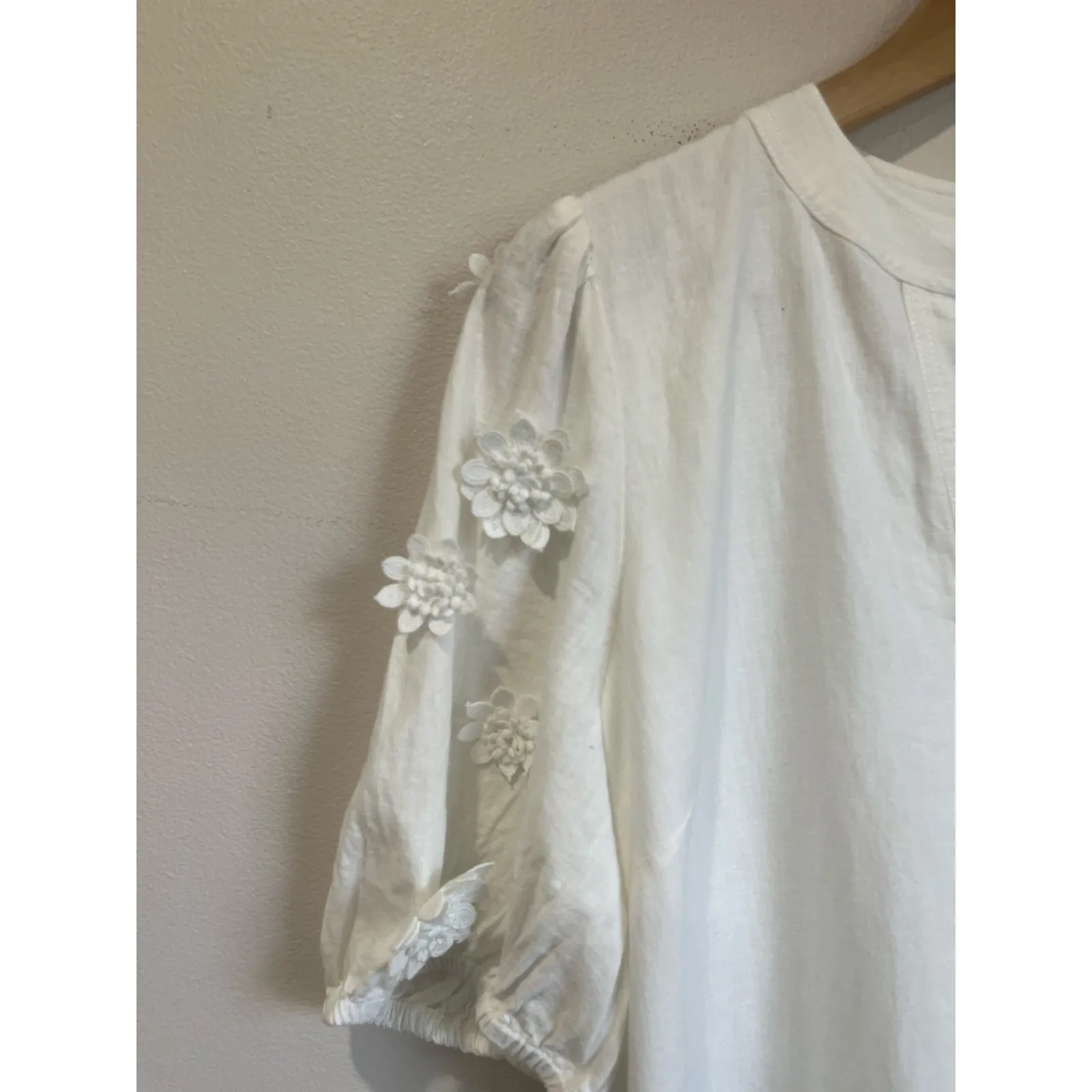 LOFT White Linen Blend Shift Dress Eyelet Sleeves Summer Resort Size M NWT - Image 4