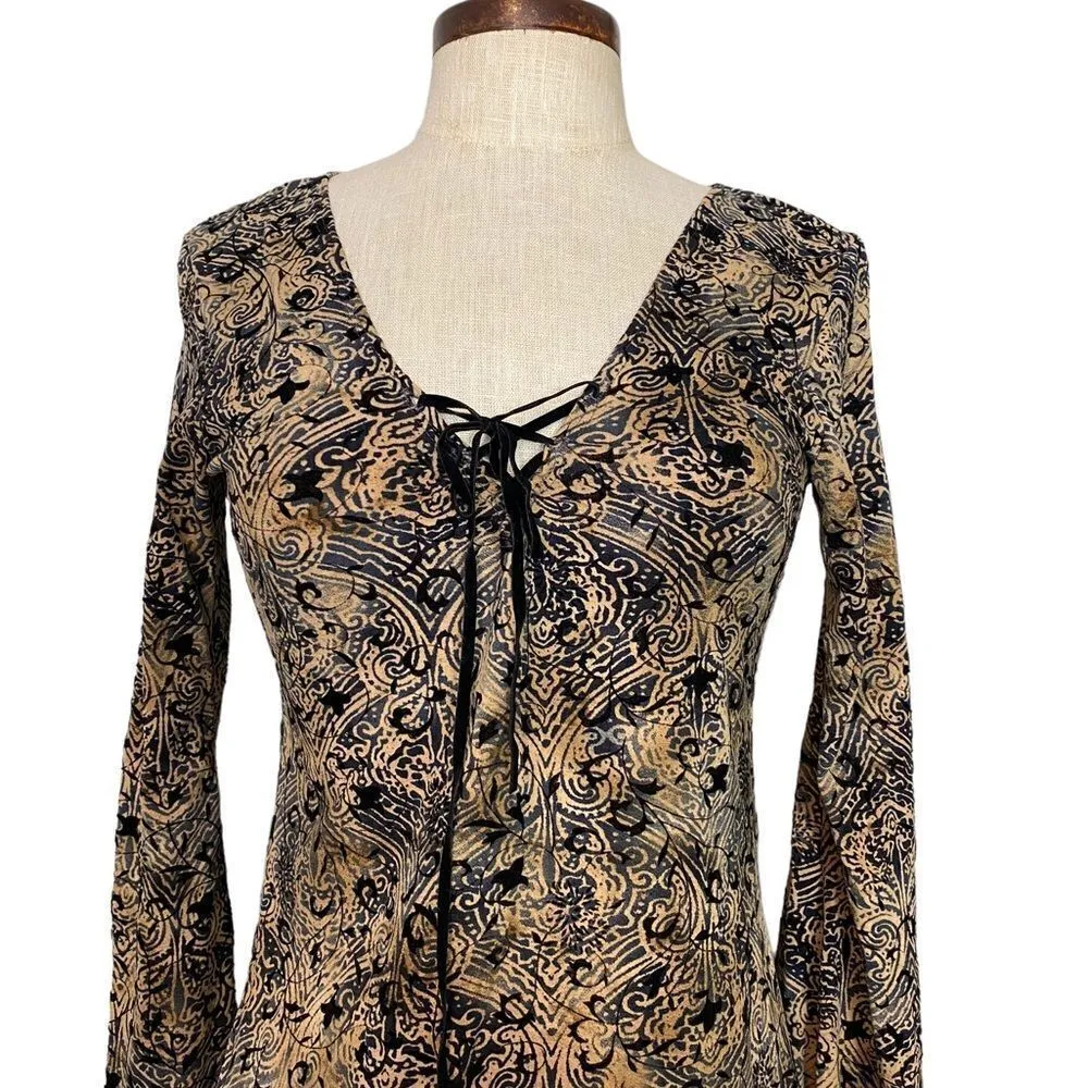 Y2k bell sleeve vixen blouse witchy Tan - Image 3