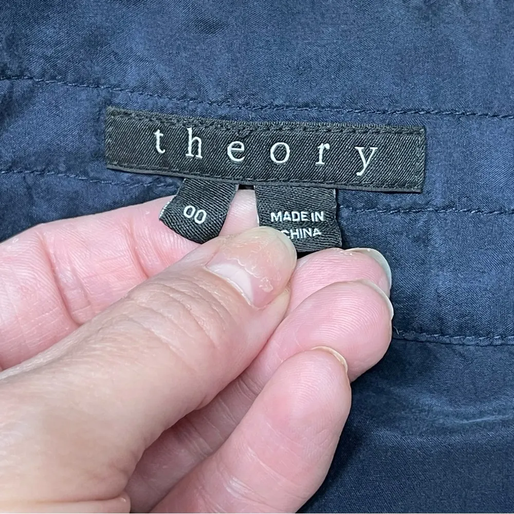 Theory 100% Silk Dunes Sidonia T Silk Ankle Trousers Pants Drawstring Navy SZ 00 - Image 11