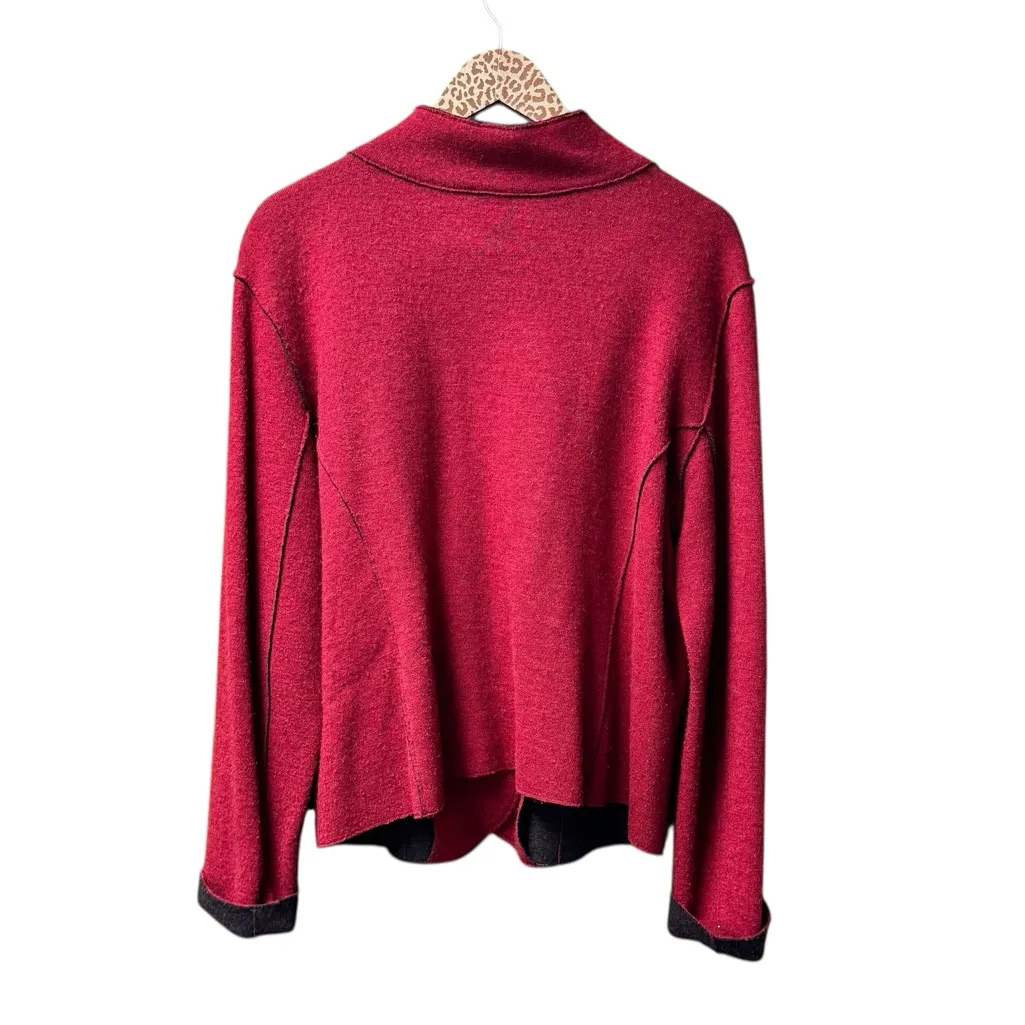 Eileen Fisher 100% Merino Wool Button Front Sweater Blazer Jacket Red XL - Image 3