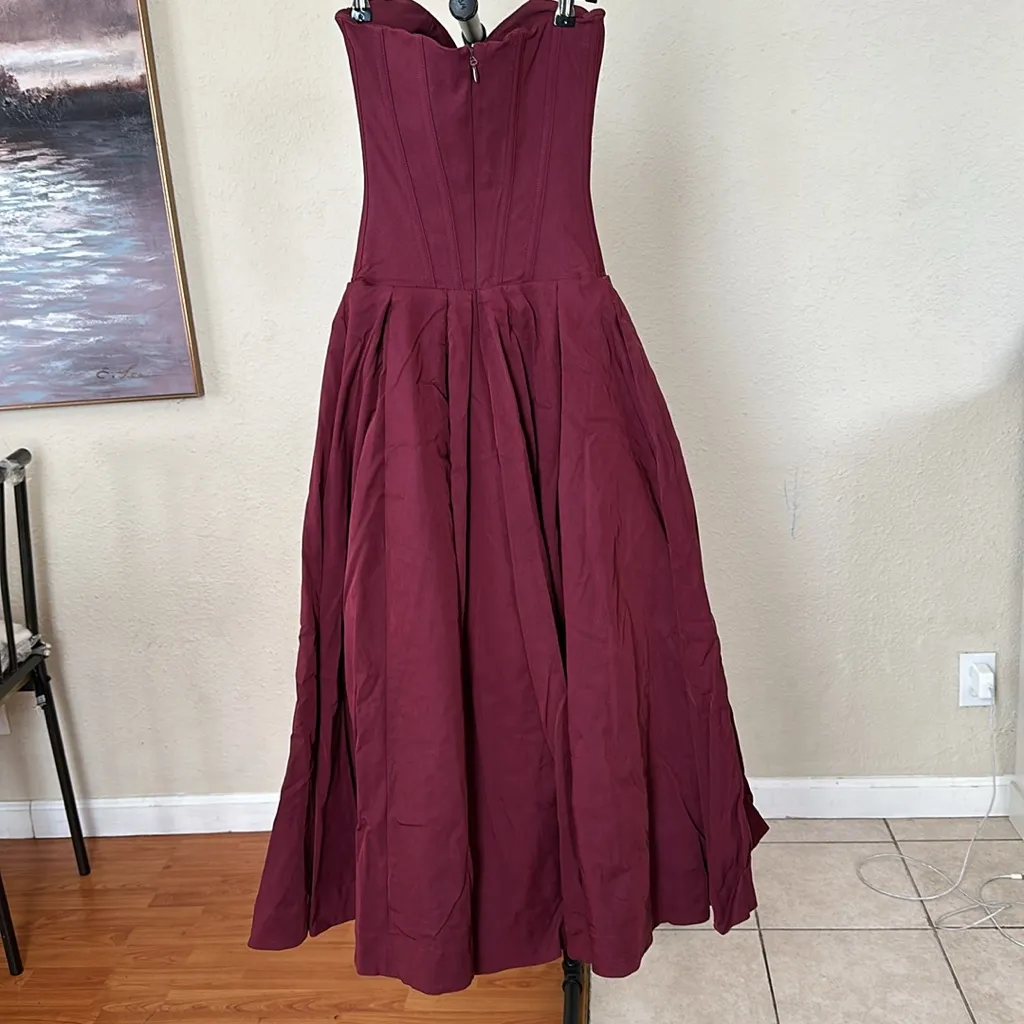 HOUSE OF CB 'Lady' Wine Strapless Midi Dress NWOT SIZE L D-DD - Image 9