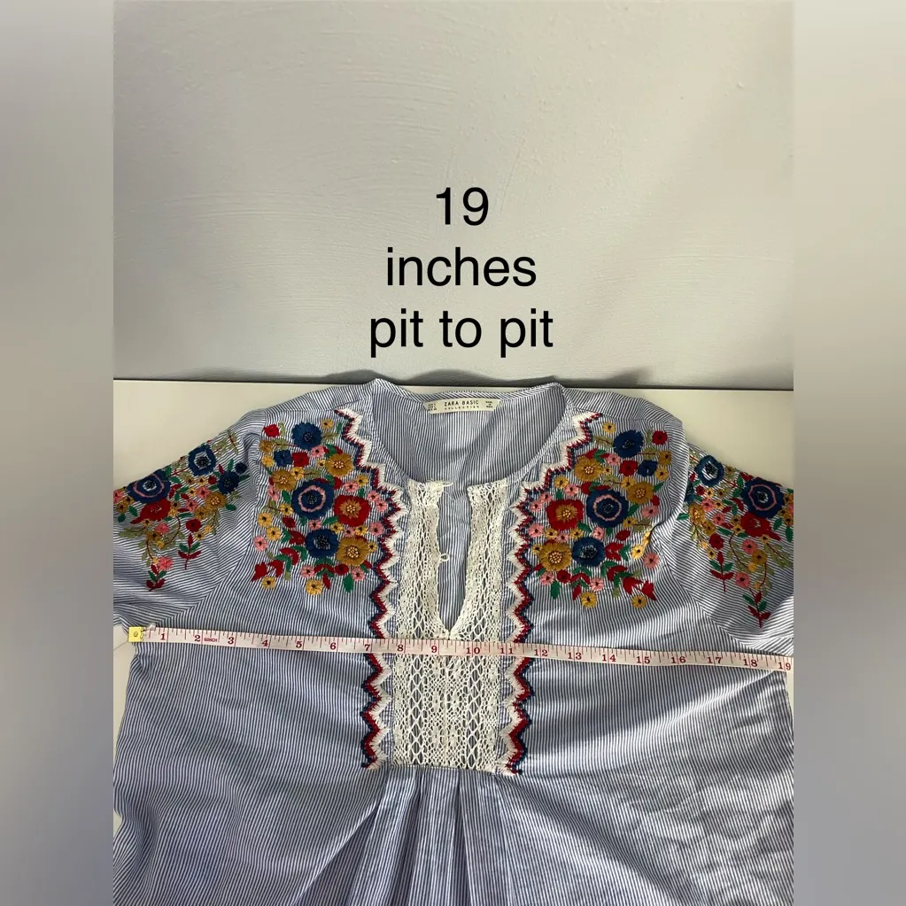 Zara Boho Striped Embroidered Peasant Top - Bell Sleeves & Crochet Lace - Image 8