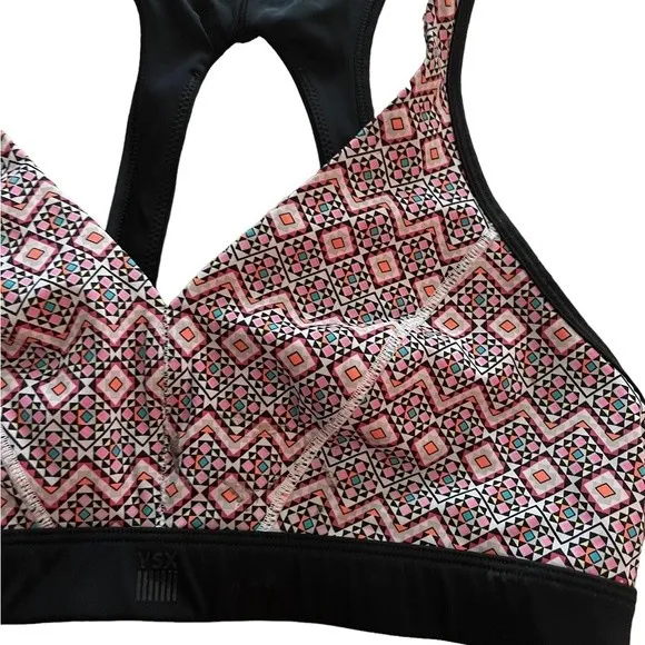 Victoria's Secret VSX Geometric Print Sports Bra Waterproof Size Small Black - Image 4
