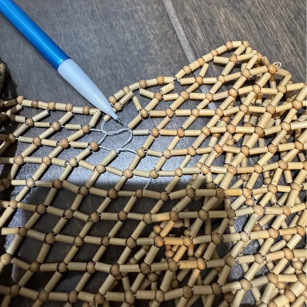 Tommy Bahama Black Silk Maxi Dress M w/ Wood Beaded Overlay Vest - Image 13