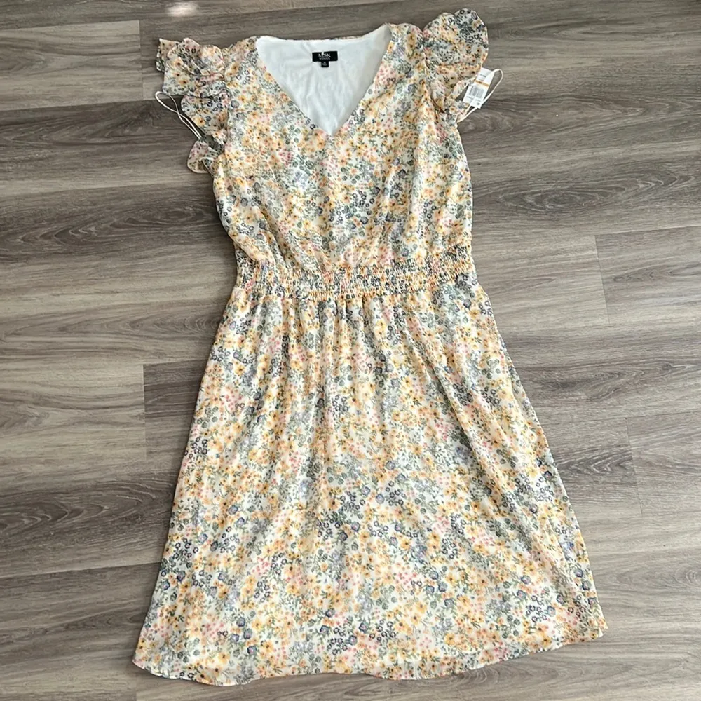 MSK Flutter Sleeve Short Floral Midi Fit Flare Dress 3X Yellow - Image 2