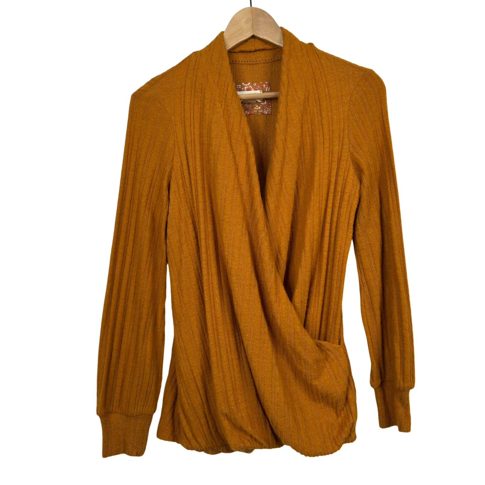 Anthropologie Maeve Rafela Hacci Surplice Faux Wrap Top Size XS Orange - Image 2