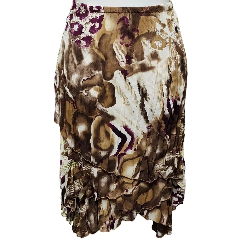 Sunny Leigh brown abstract animal print crushed layered midi skirt size small - Image 4