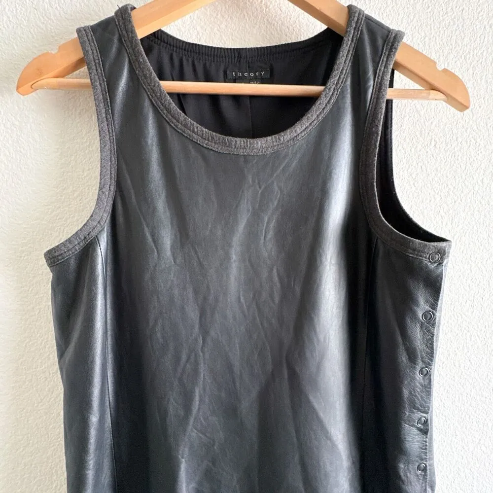 THEORY Nidan C Black Lambskin Leather Sleeveless Drop Waist Dress Size 8 - Image 8