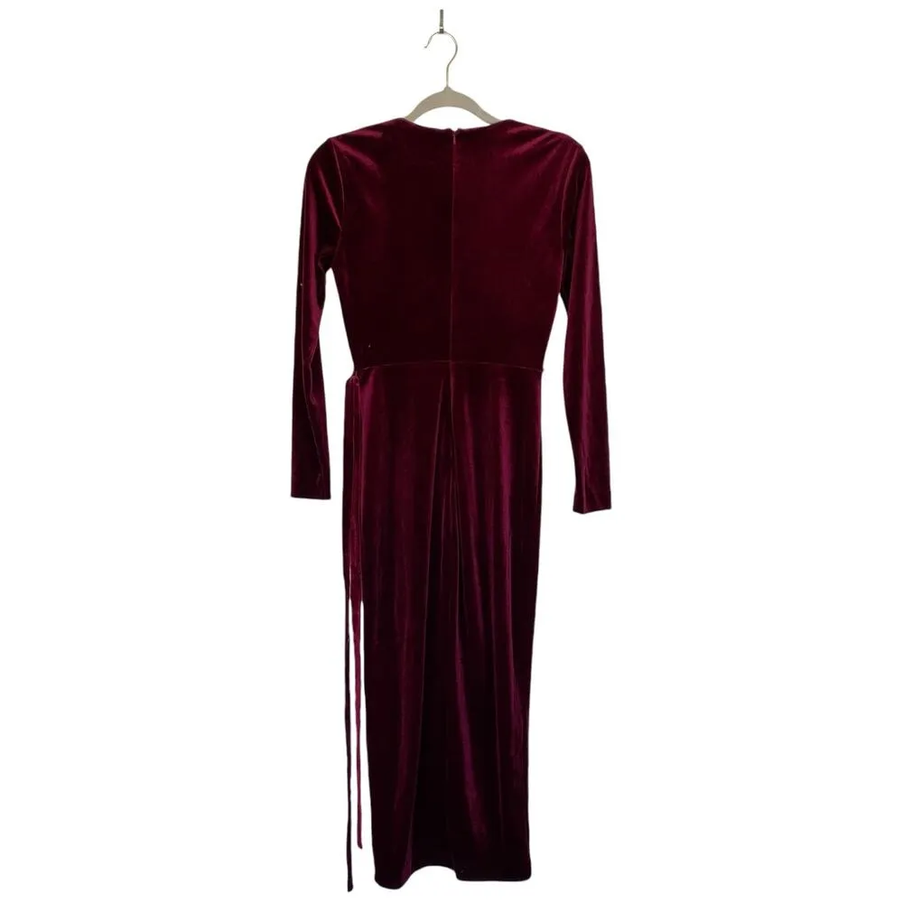 BARDOT Morgan Burgundy Velvet Dress Size 4 Midi Holiday Christmas Party Winter - Image 4