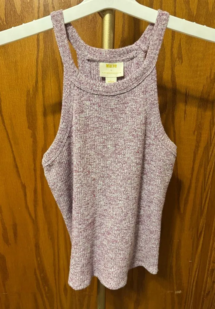 Anthropologie Maeve Harlan Ribbed Knit Halter Tank Top Purple Size Large - Image 4