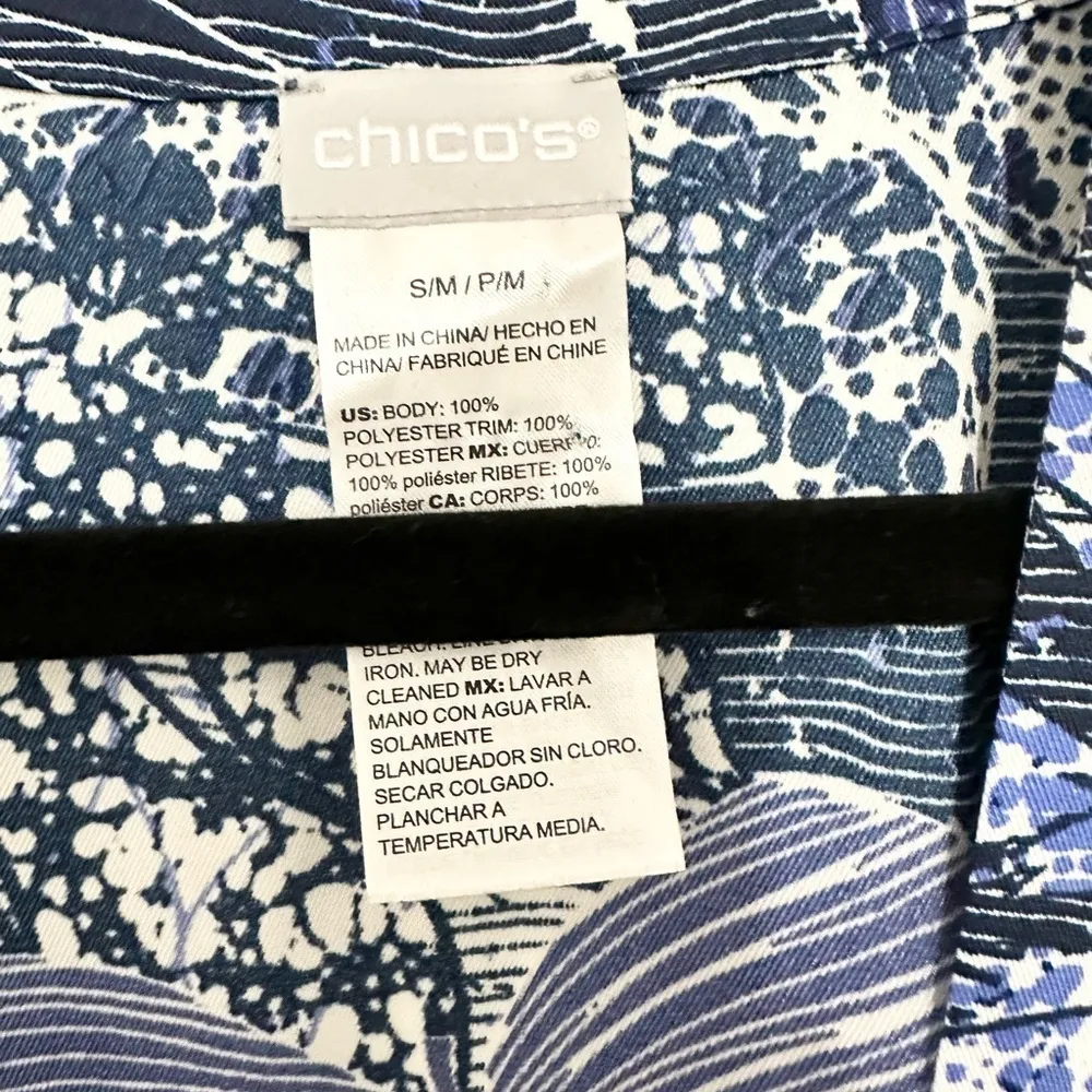 Chicos Womens Blue Palm Print Kimono Tassels Tie Front Tropical Resort Size S - Image 3