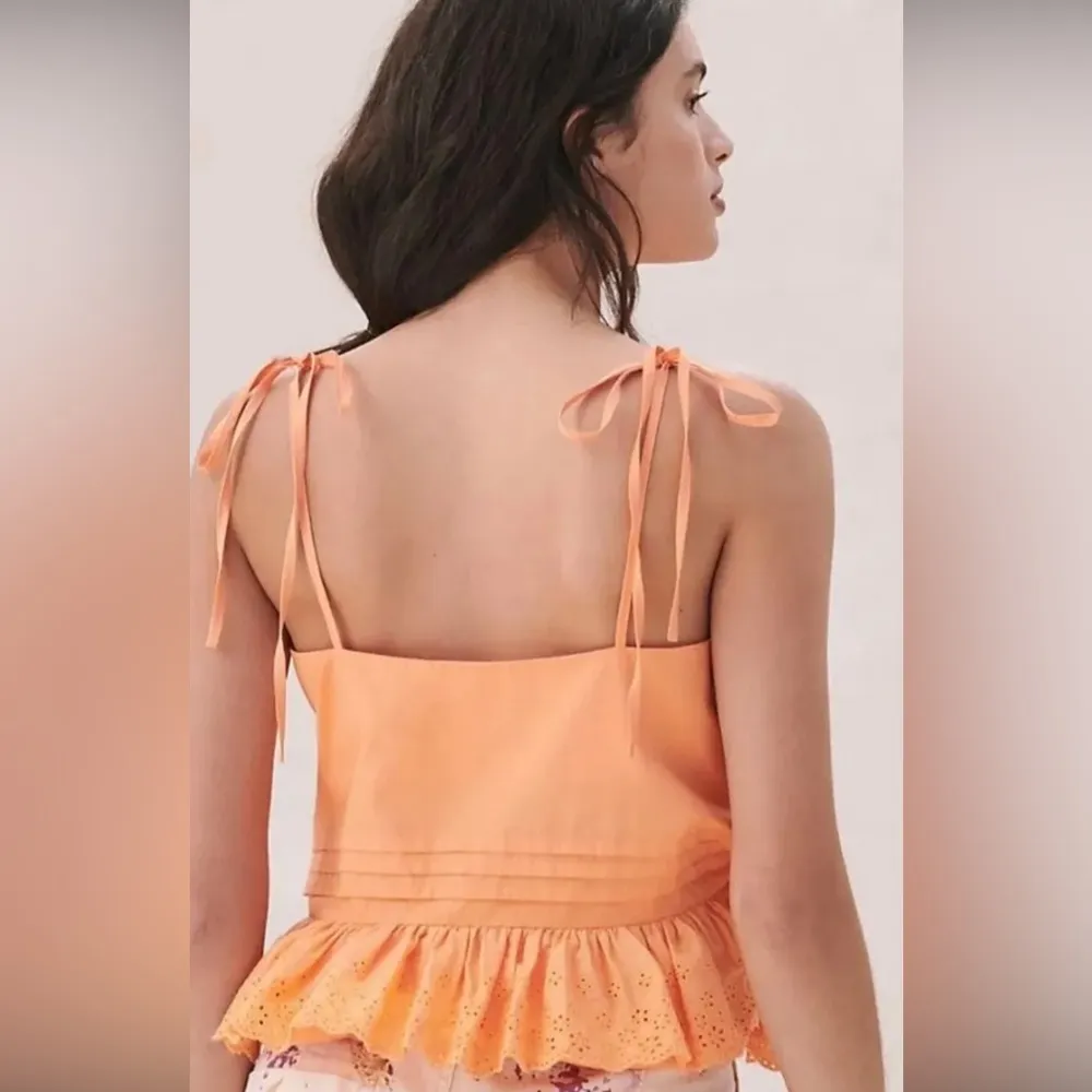 Mare Mare x Anthropologie Josephine Tie Strap Ruffled Tank Top in Orange S - Image 3