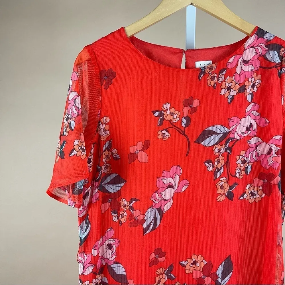 a new day Small Floral Asymmetrical Ruffle Flowy Spring Retro Midi Dress Formal - Image 10