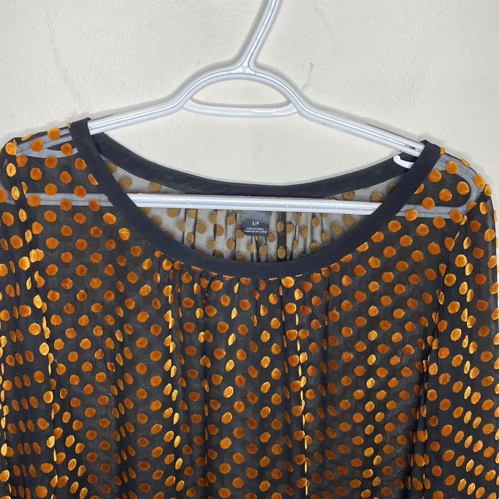 Club Monaco sheer silk blend blouse with velvet gold polka dots size S - Image 3