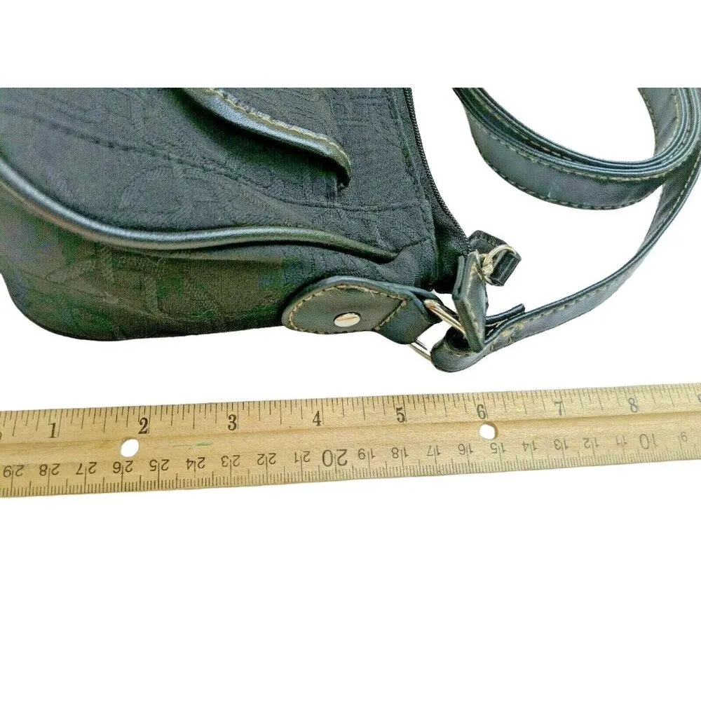 Small Black Acetate Handbag Adjustable Strap Zippered Inside/ Snap Front Pocket - Image 7