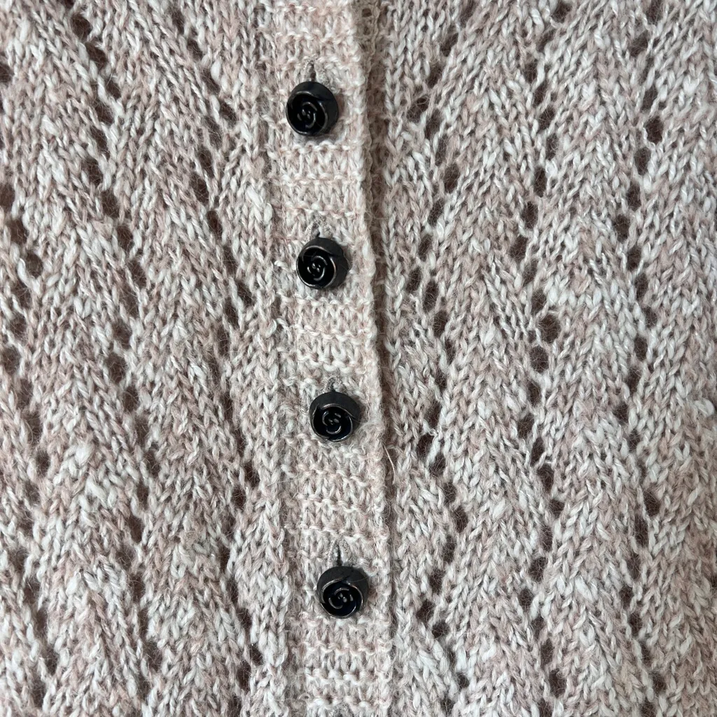 Anthropologie Odille Brown Wool Mohair Blend Crochet Poncho Cape One Size - Image 5