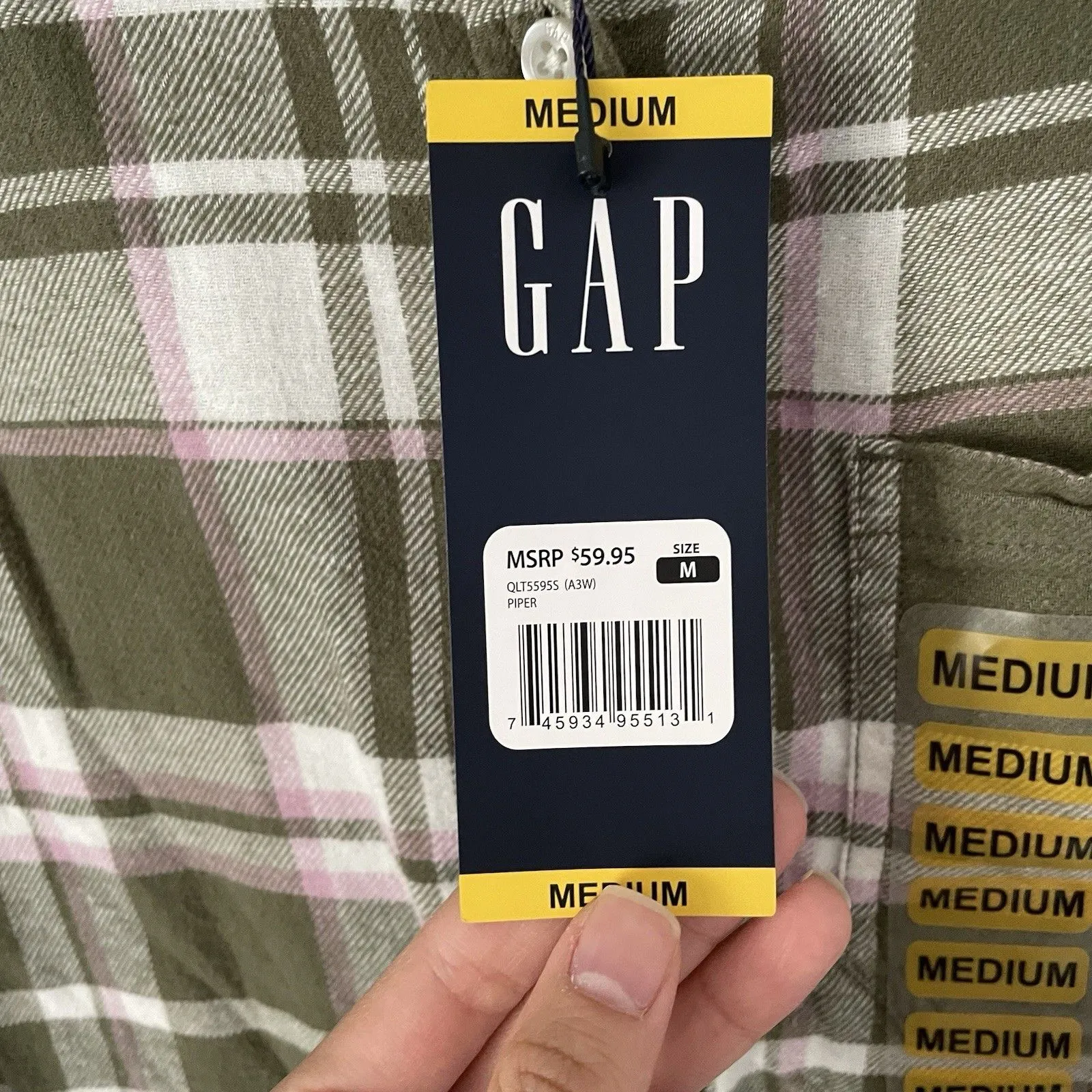 Gap Womens Size M Green Plaid Boyfriend Flannel Long Sleeve Button Shirt NEW NWT - Image 3