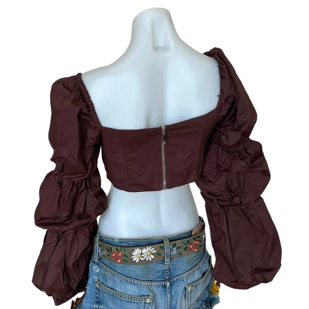 Majorelle Regency Corset Top Brown XS Bustier Pirate Puff Sleeves Crop $128 NEW - Image 6