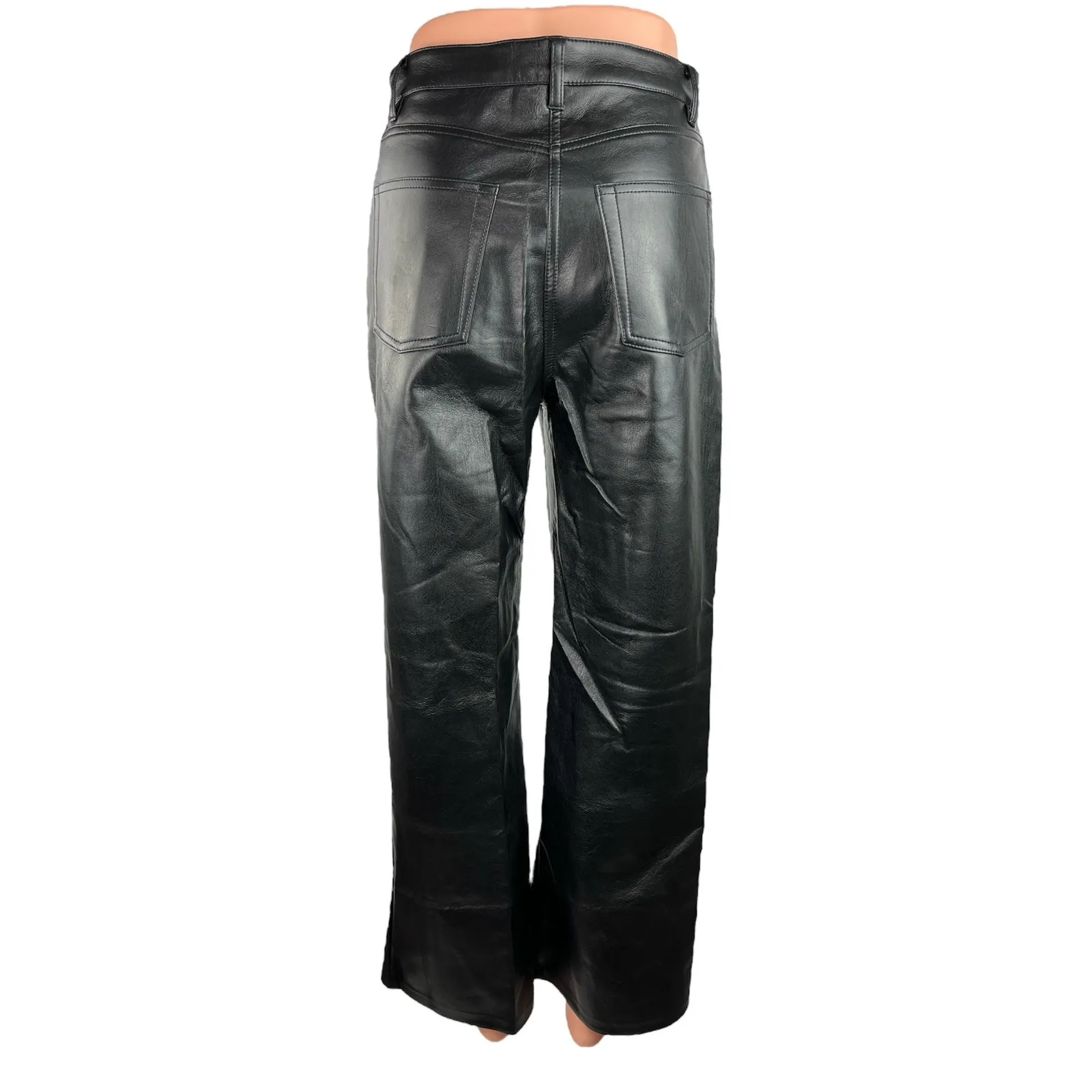 Aritzia Wilfred Women Black Faux Leather High Rise Flat Front Wide Leg Pant Sz 4 - Image 3