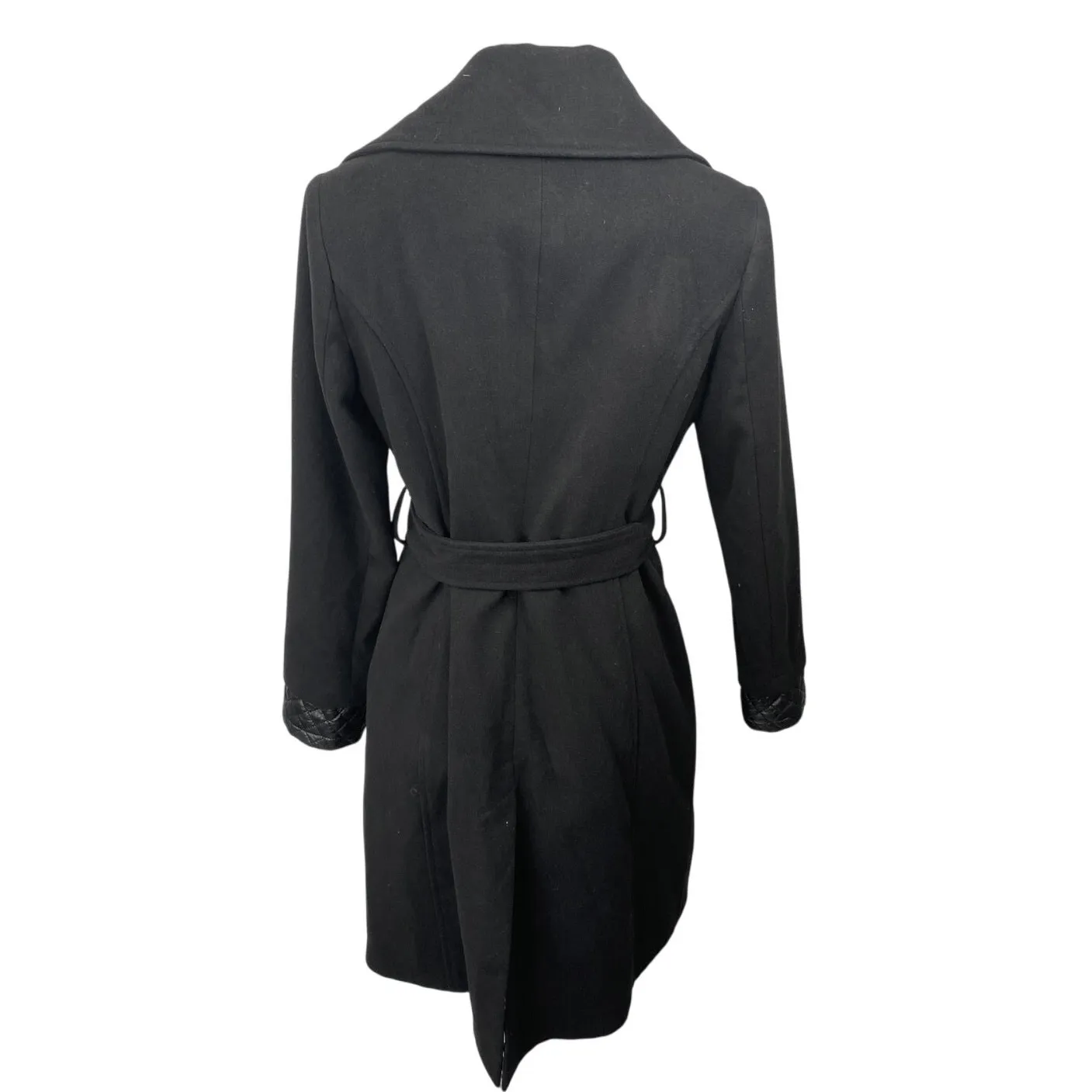 ASM Asmanto Black Zip Up Long Sleeve Wide Collar Belted Trench Coat Jacket Sz 8 - Image 2