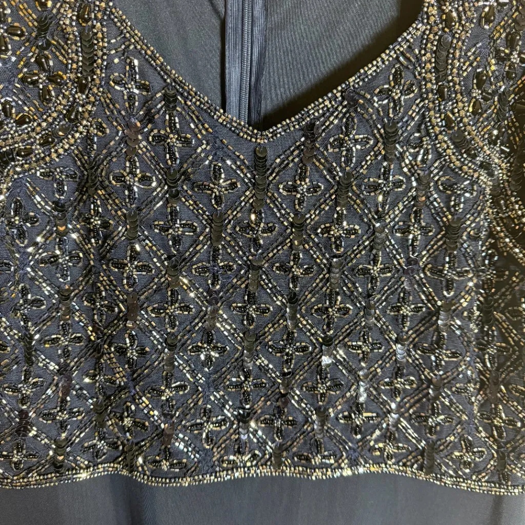 Pisarro Nights Beaded Bodice Chiffon Maxi Gown Womens 12 Blue Formal Wedding NWT - Image 8