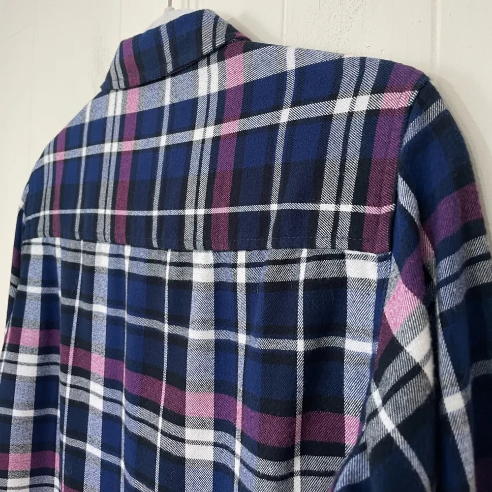 Jachs Girlfriend Blue Pink Plaid Button Up Shirt Shacket Pockets ~ Size S - Image 7