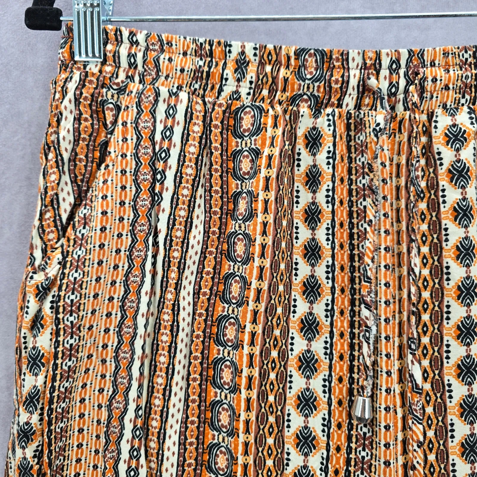 Orange Boho Floral Pullon Wide Straight Hippy Bottoms Pants S/M Small Medium - Image 4