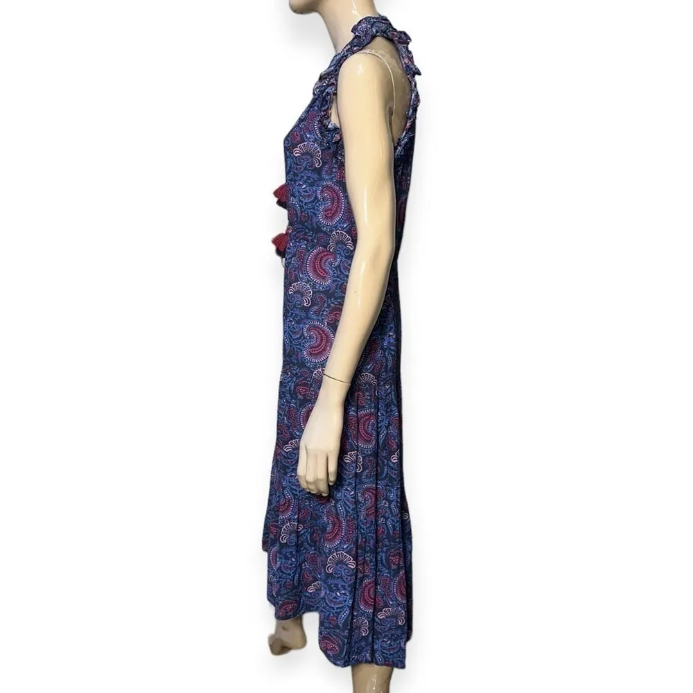 Figue Women’s Size M Purple Floral Tassel Gabriella Ruffle Trim Midi Dress Size M - Image 4
