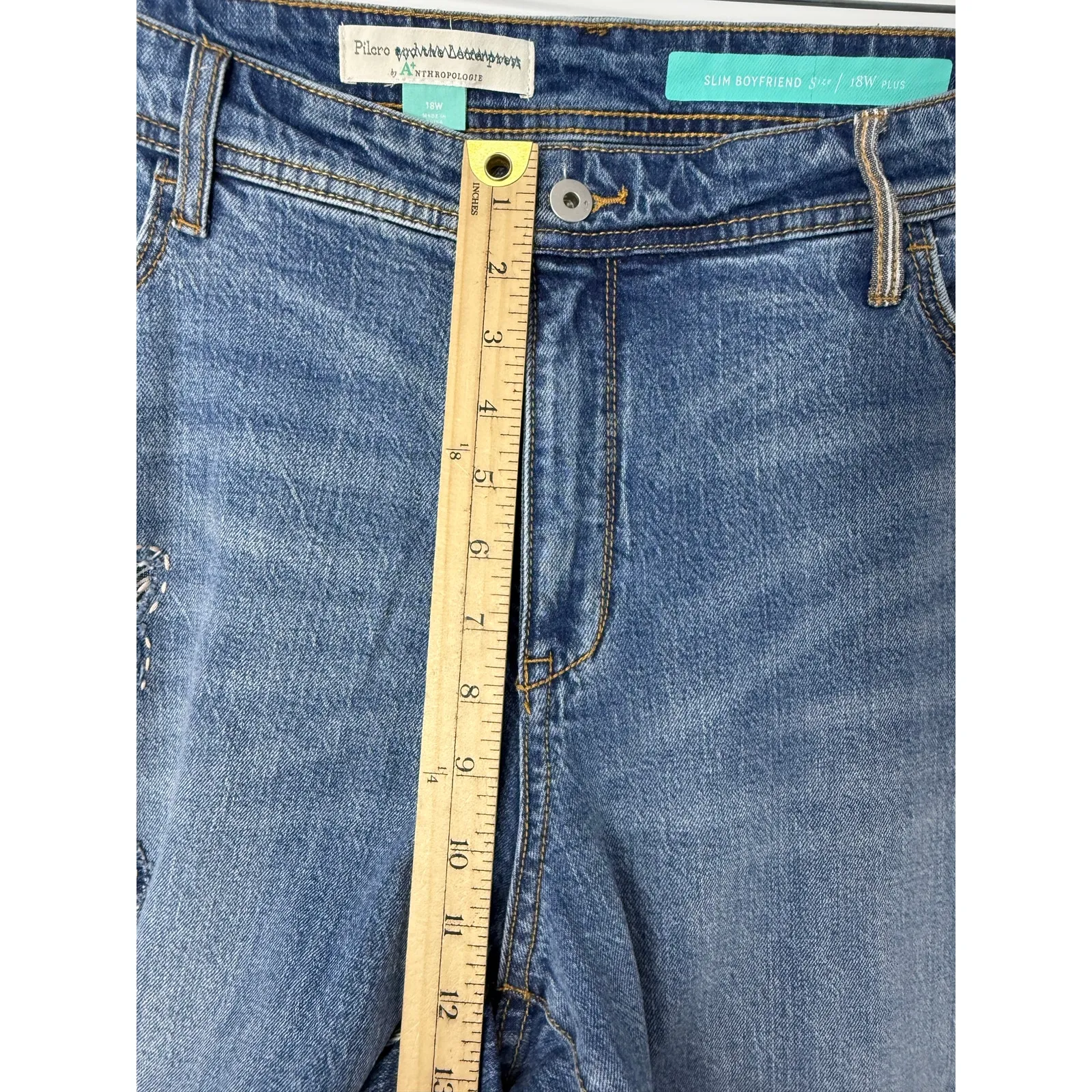 Pilcro by Anthropologie Slim Boyfriend Jeans 18W Embroidered Floral Patchwork - Image 11