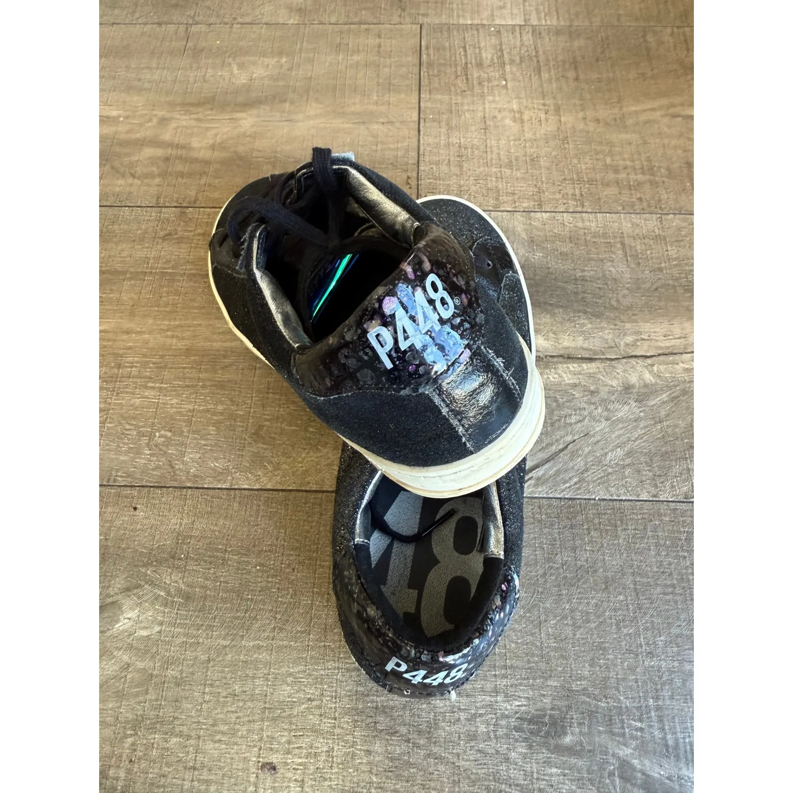 P448 John Glitter Black Sneakers Italian Leather Low Top Shoes School Street Y2K - Image 8