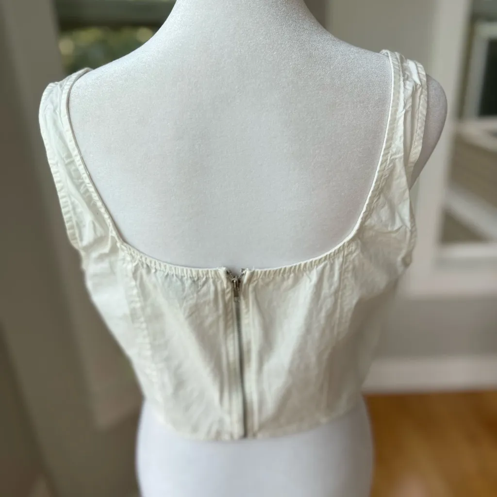 Forever 21 White Black Corset Style Bow Cotton Zip Back Cropped Tank Top Large - Image 10