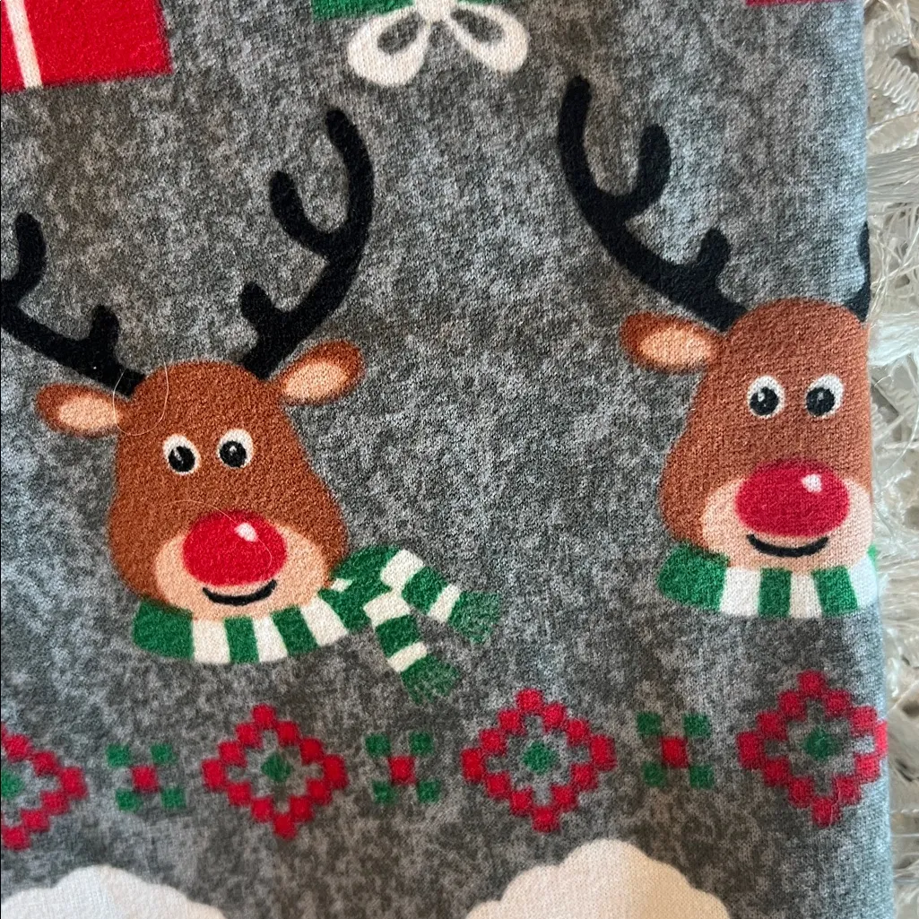 Christmas Gray Multicolor Leggings Santa Reindeer Candy Cane Comfy Loungewear M - Image 6