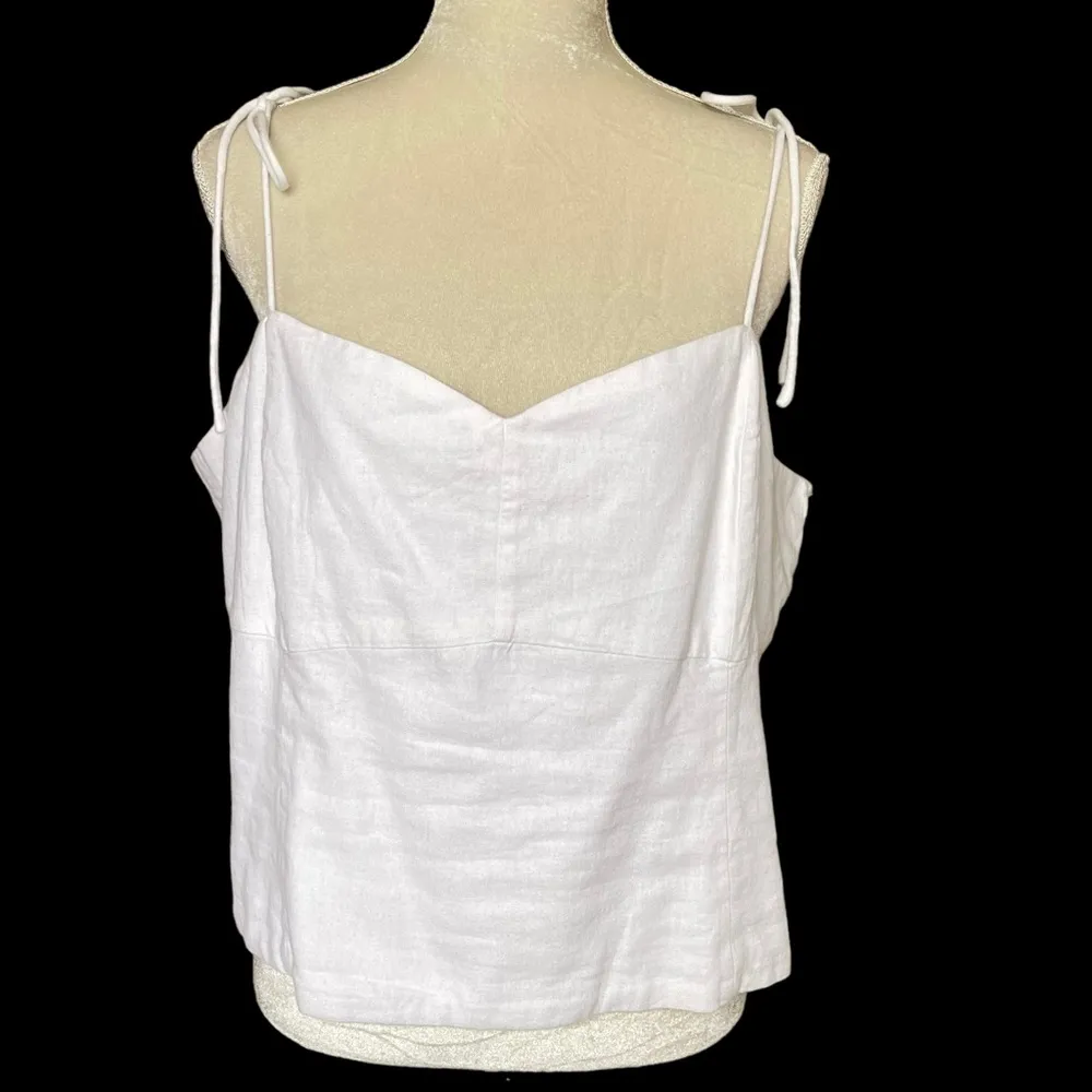 Women’s Linen Fitted Tie Shoulder Cropped Cami Plus Size XXL White - Image 3