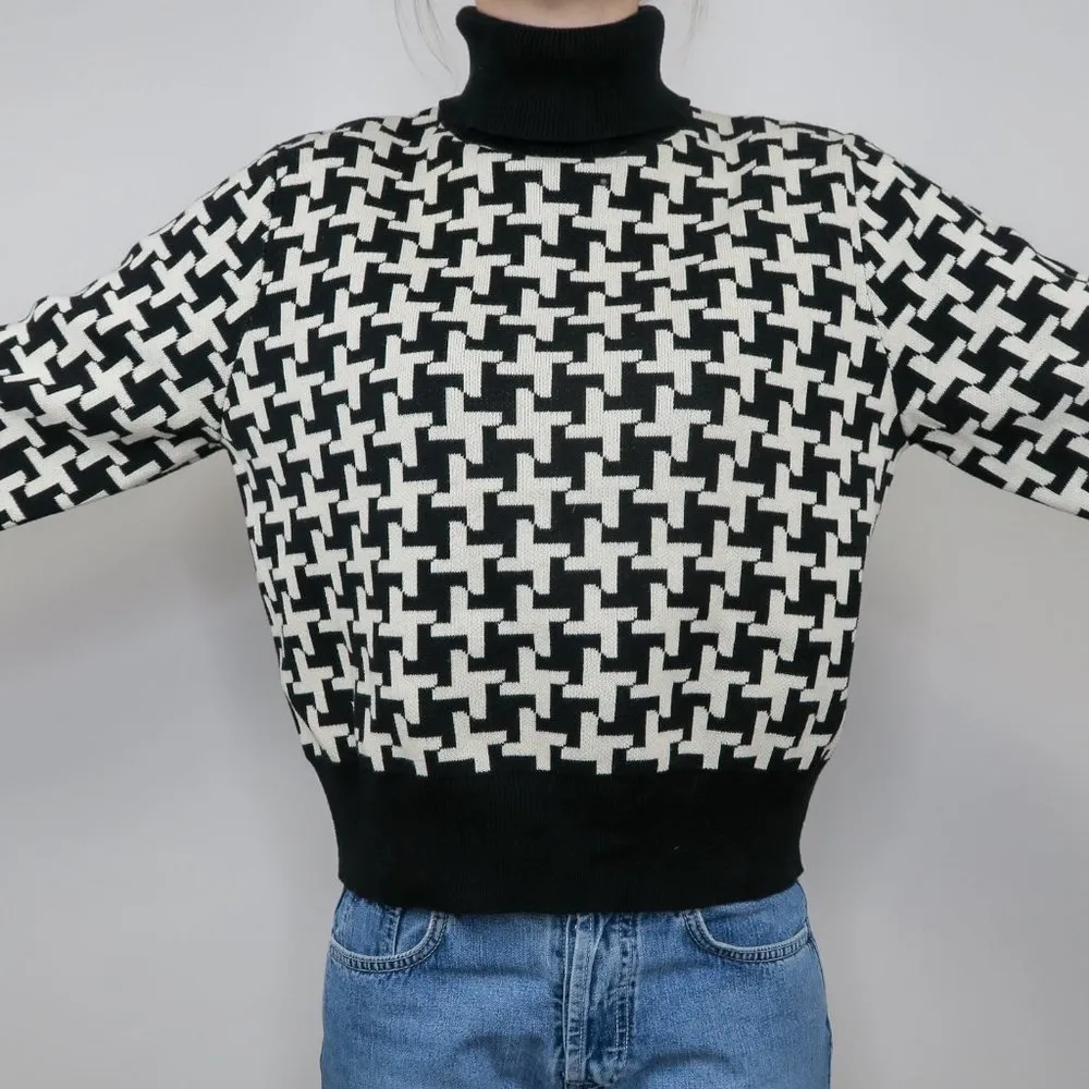 Vintage 90s Pendleton Houndstooth Turtleneck Sweater - Image 4