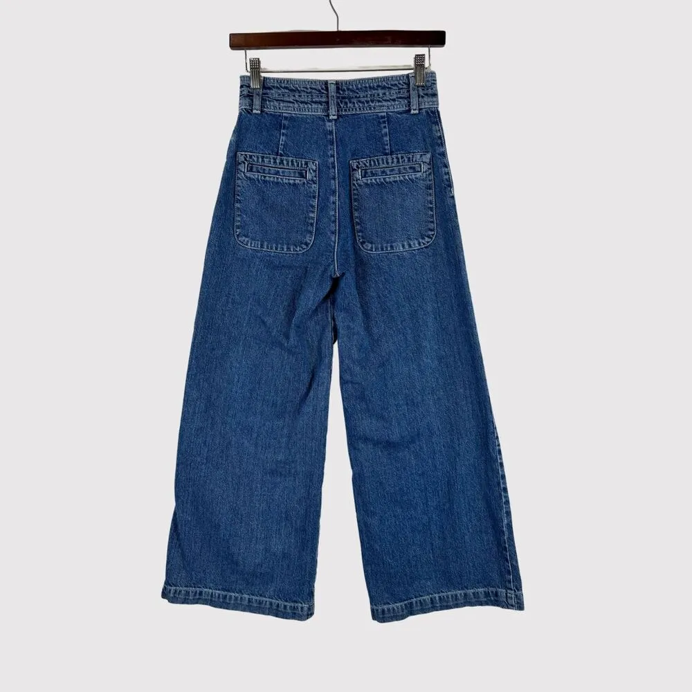 We The Free People Womens Jeans Blue Colette Wide Leg Utility Button Fly Size 25 - Image 3