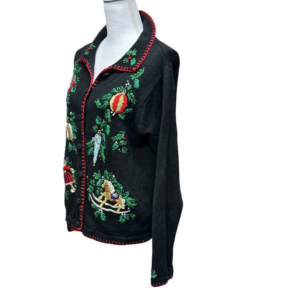 Victoria Jones Not So Ugly Christmas Sweater Beaded Sequins Embroidered Size S - Image 5