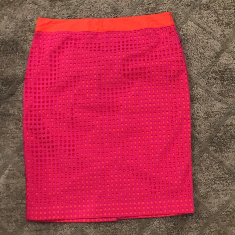 Y2K retro 90’s style open mesh neon pink and orange pencil skirt - Image 2