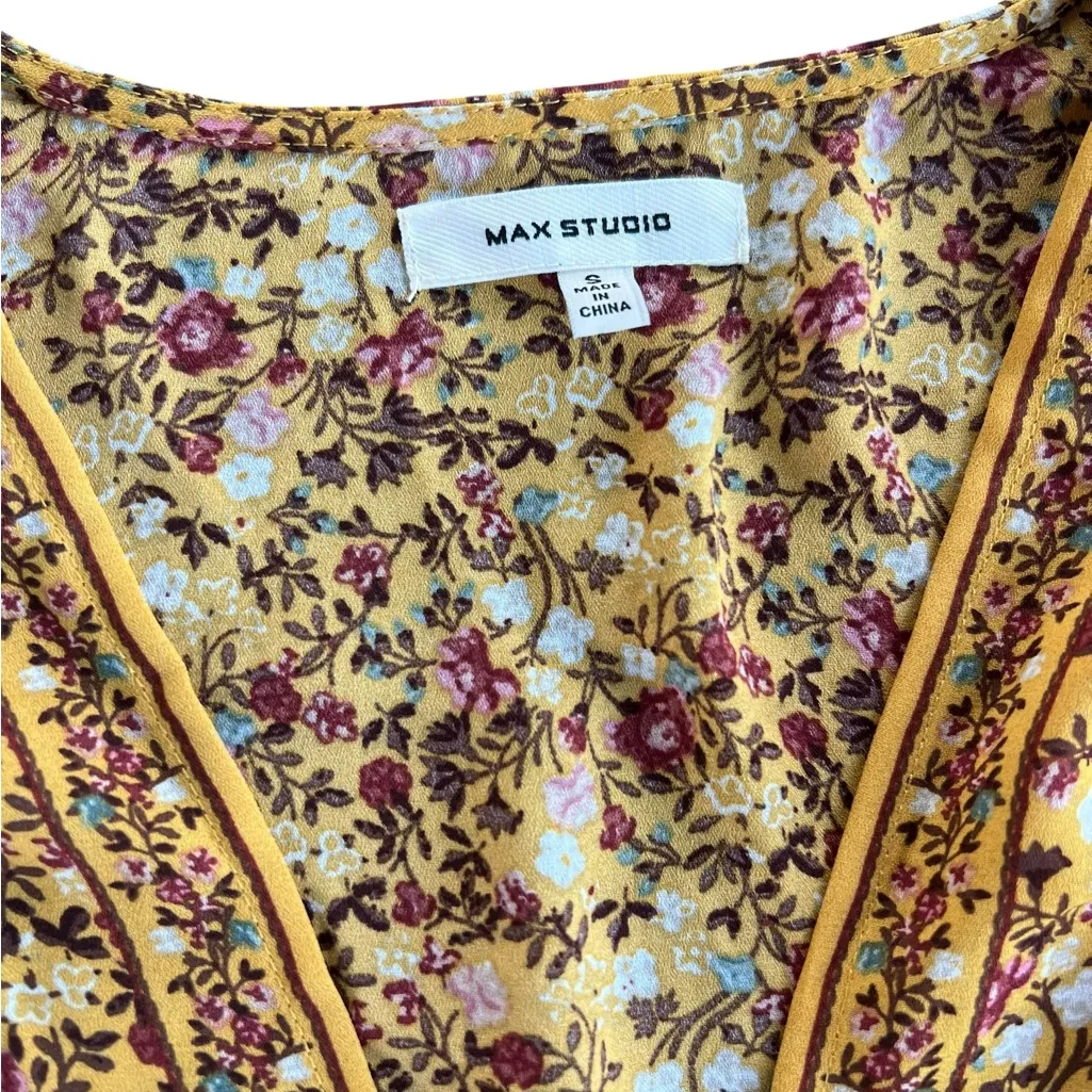 Max Studio Yellow Floral Blouse with tie belt - Image 2