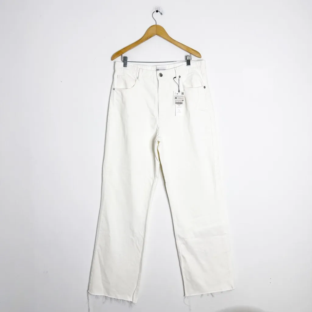 ZARA NWT Wide-Leg High-Rise Jeans White Size 14 - Image 4