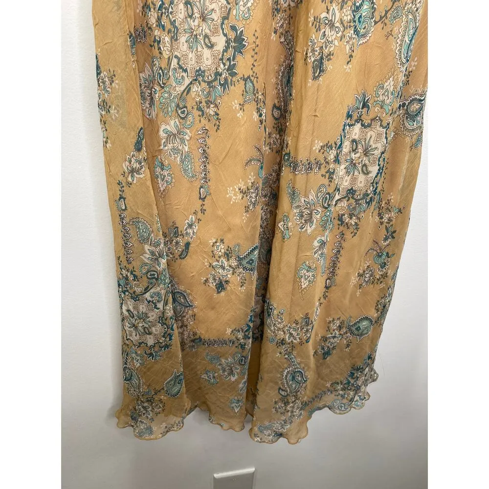 Bisou Bisou Y2K 90s Babydoll Maxi Dress Tan Floral Print Feminine Women Size 8 - Image 3