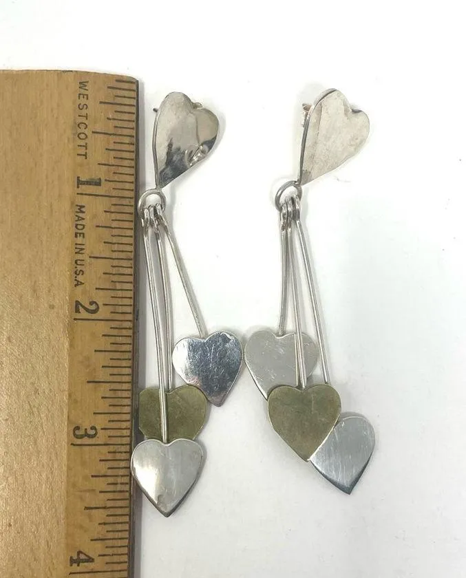 Sterling silver triple heart dangle post earrings, vintage - Image 12