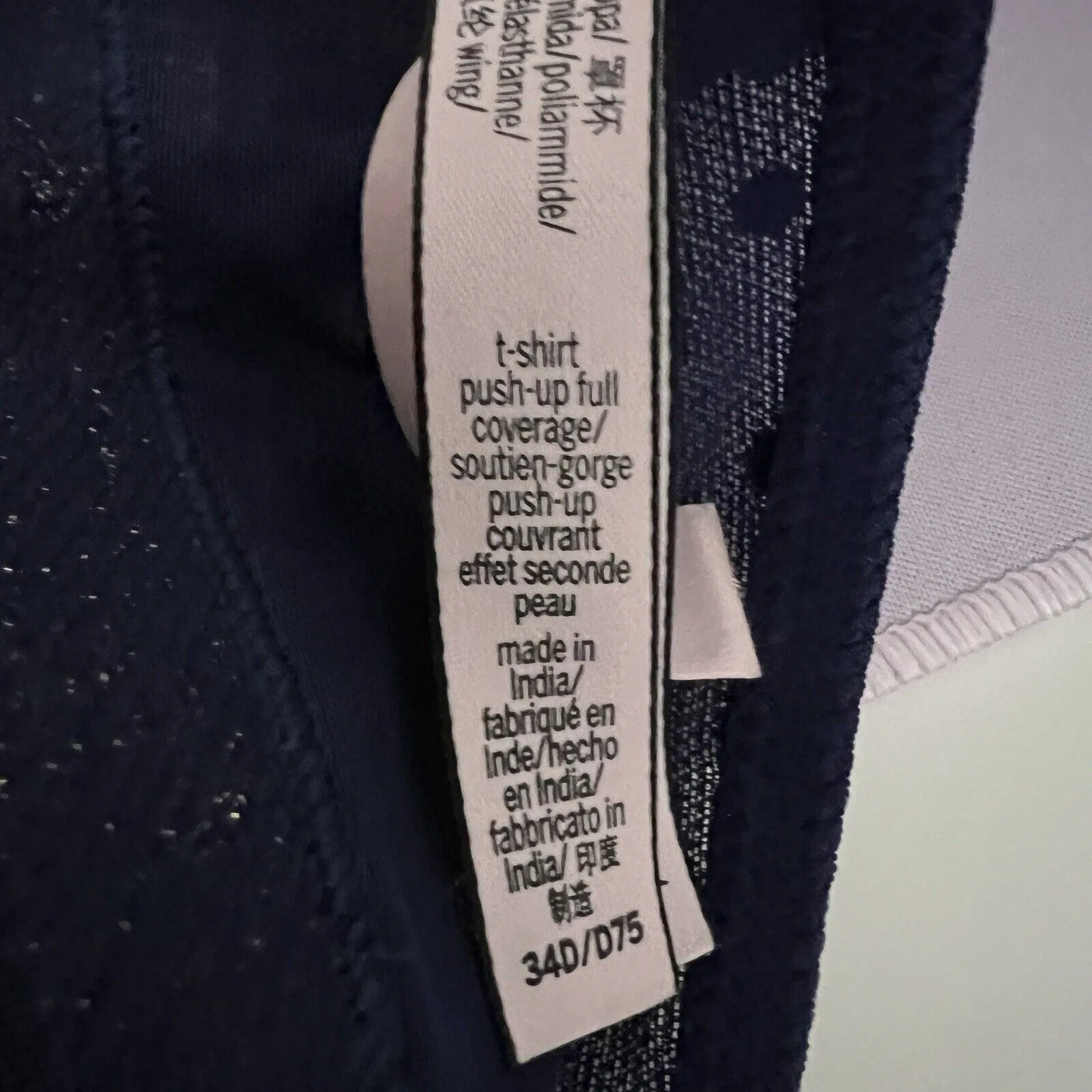 Victorias Secret Bra T-Shirt Push-Up‎ Full Coverage 34D Navy Blue Lace Racerback - Image 8