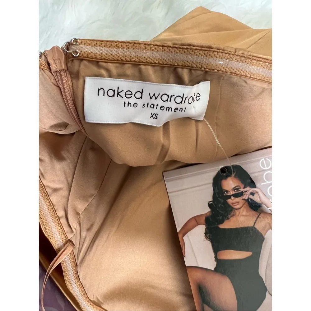 NWT Naked Wardrobe Revolve The Statement Strapless Gold Satin Dress Size XS - Image 4